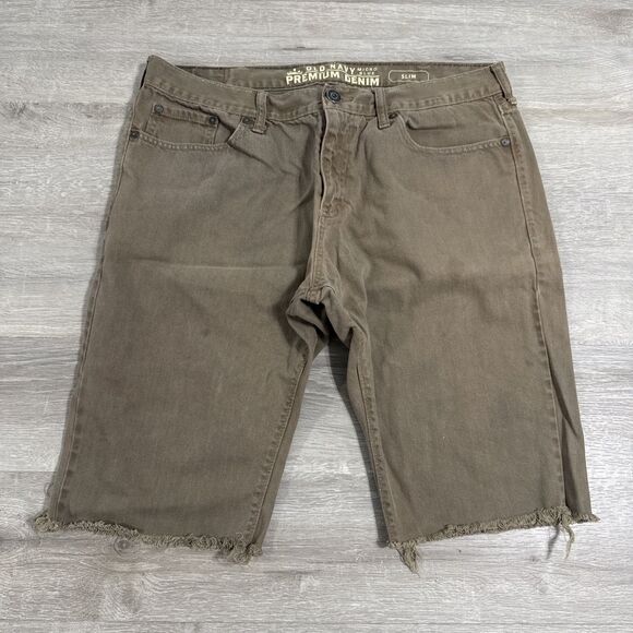Old Navy Other - Old Navy Denim Shorts Men’s 36 Brown Slim Cut Off Raw Hem 100% Cotton